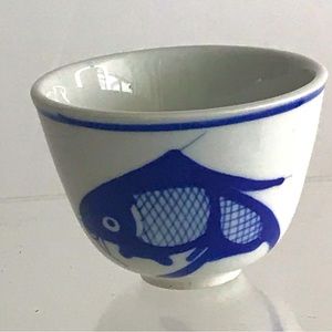 COBALT BLUE & WHITE KOI FISH SQUIGGLES Single Tea/Sake Porcelain Cup - China